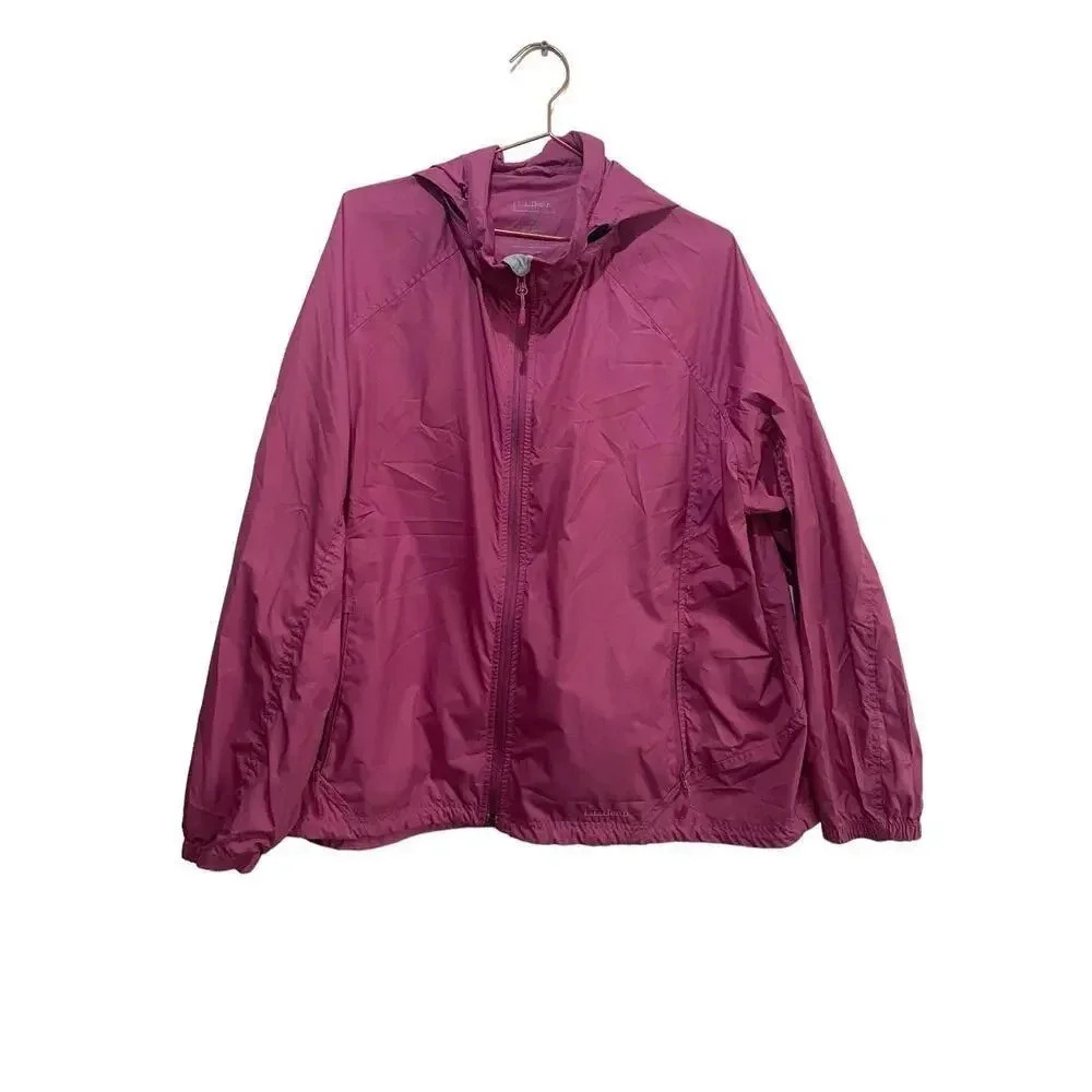 L.L Bean Pink Long Sleeve Full Zip Windbreaker Jacket Size 3X